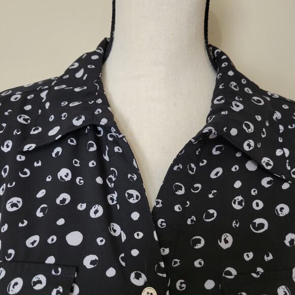 Kim Rogers Petite XL Button Up Blouse Collar Long Roll Tab Sleeve Breast Pockets - Picture 2 of 16